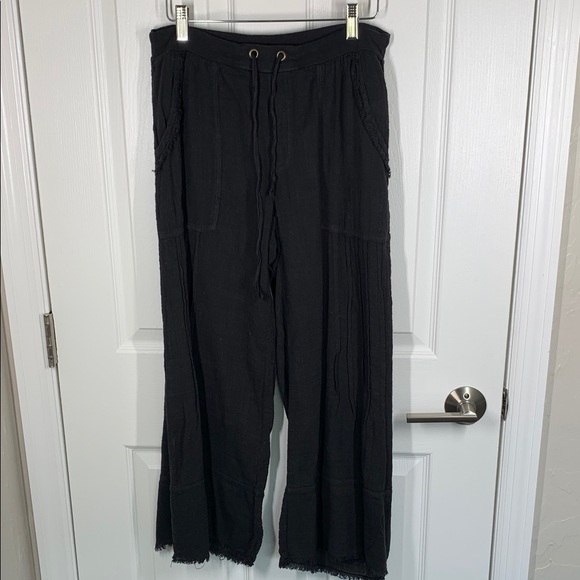 XCVI Wearables Pants - XCVI Wearables black cotton wide leg crop boho pants size small